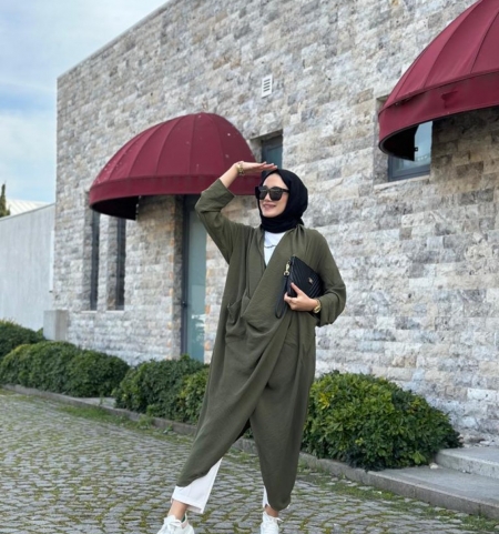 Tesettür Çapraz Kanguru Tunik Haki Model 417 Tunik 1,650.00