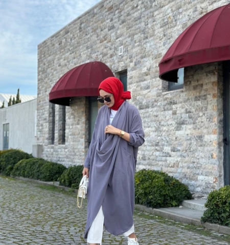 Tesettür Çapraz Kanguru Tunik Gri Model 417 Tunik 1,650.00