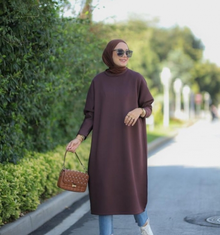 Tesettür Scuba Tunik Kahverengi Model 486 Tunik