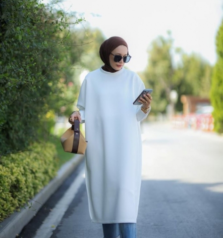 Tesettür Scuba Tunik Beyaz Model 486 Tunik