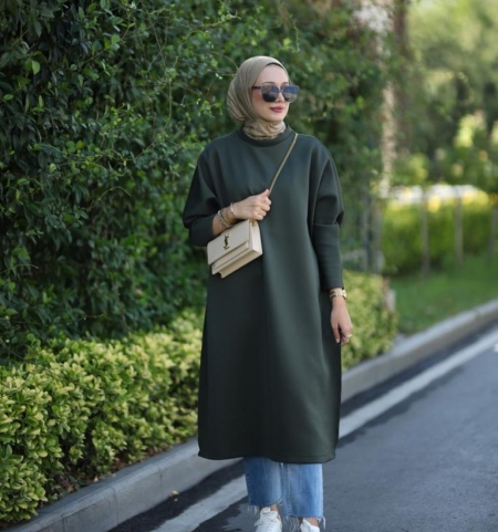 Tesettür Scuba Tunik Haki Model 486 Tunik