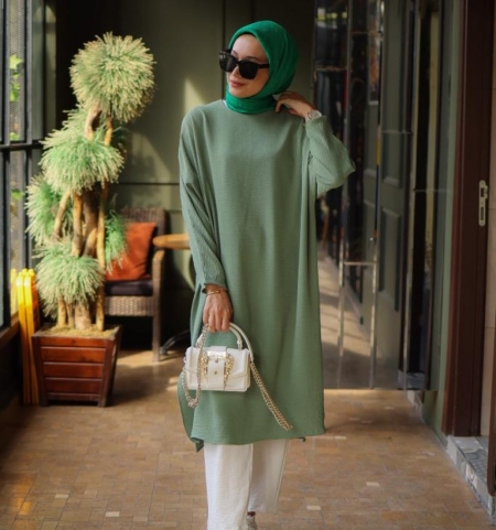 Tesettür Yarasakol Tunik Mint Model 494 Tunik