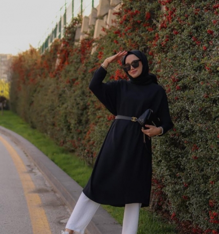 Tesettür Yarasakol Tunik Siyah Model 494 Tunik