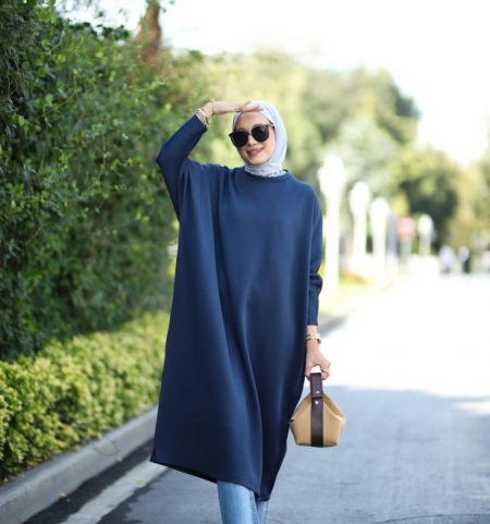 Tesettür Scuba Tunik Lacivert Model 486 Tunik