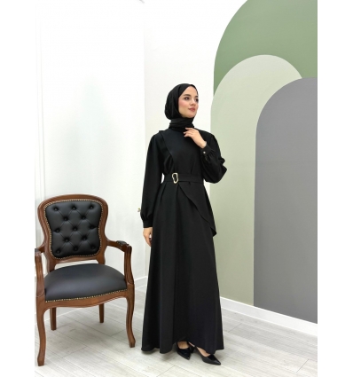 Tesettür Nazen Asimetrik Elbise Siyah Model 570 ELBISE 2,250.00